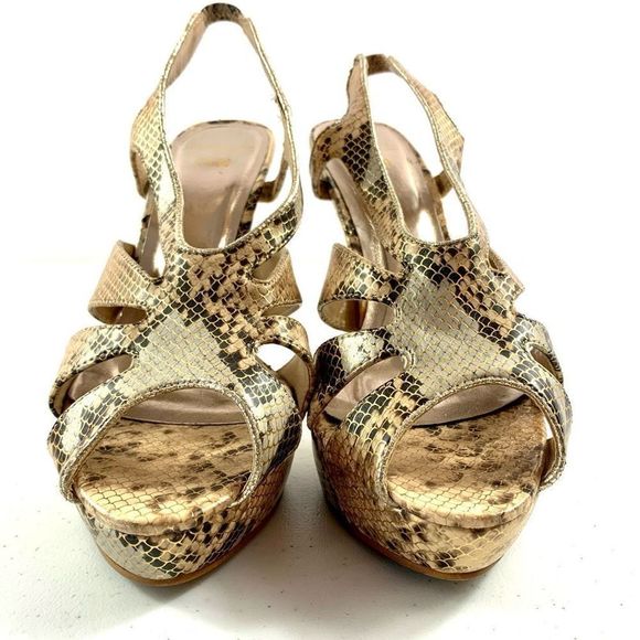 Memorato By CLN Women’s Sz 37 Brown Faux Snake Skin Open Toe Slingback Heels - Picture 3 of 10